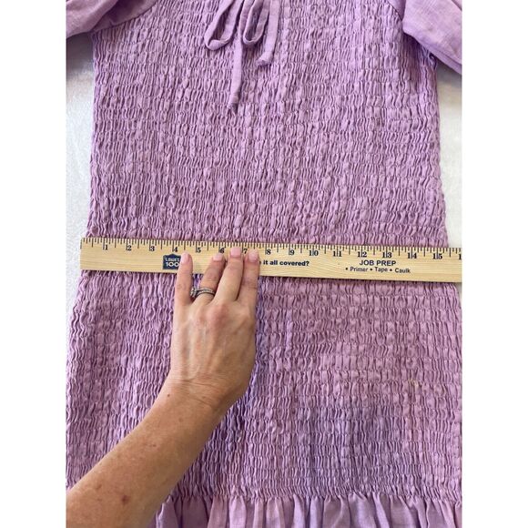 Faithfull The Brand Annibelis Mini Dress Sz M Purple Linen Smocked Puff Sleeve - Picture 15 of 16